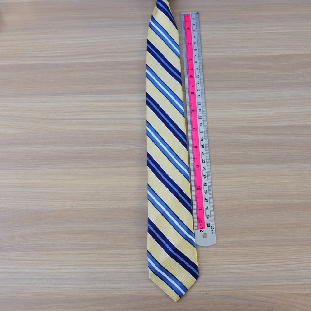 Striped Repp Tie Boy Blue Yellow Formal Wedding School Preppy Clip On Necktie